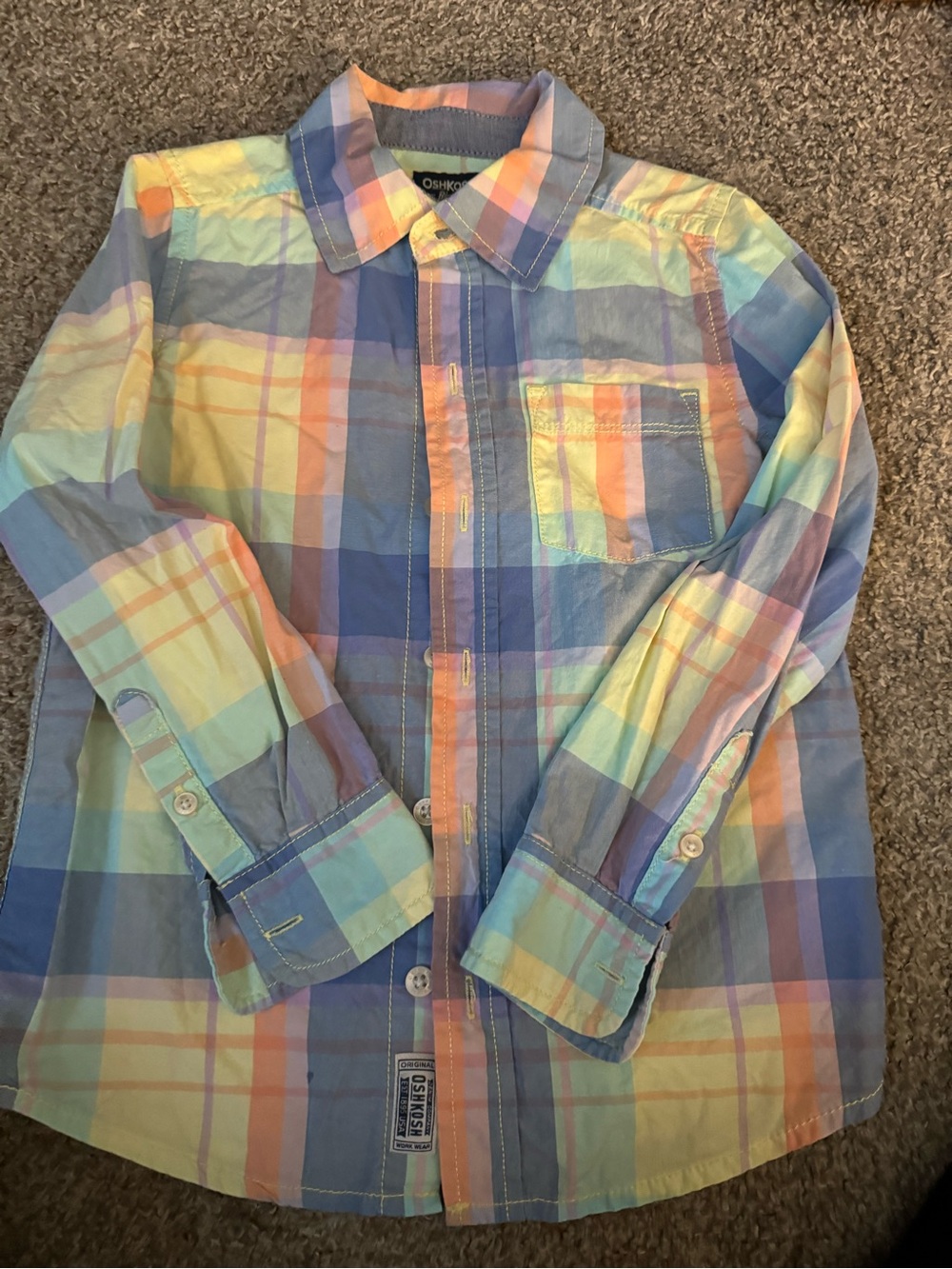 OshKosh B'gosh Pastel Plaid Button-Down Shirt - Blue, Yellow, Peach, Mint - Picture 2 of 4